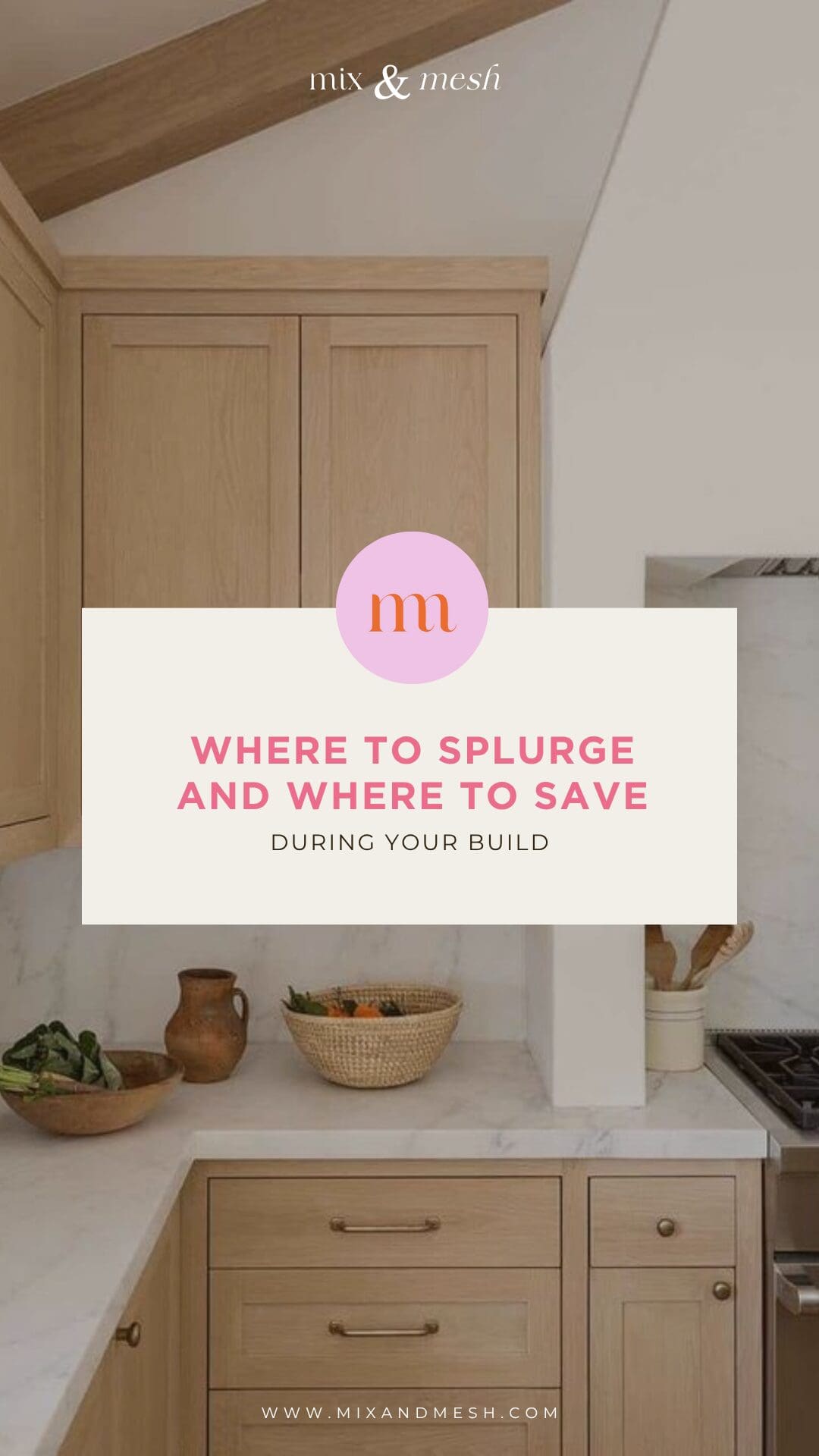 neutral kitchen with natural wood cabinets and marble countertops